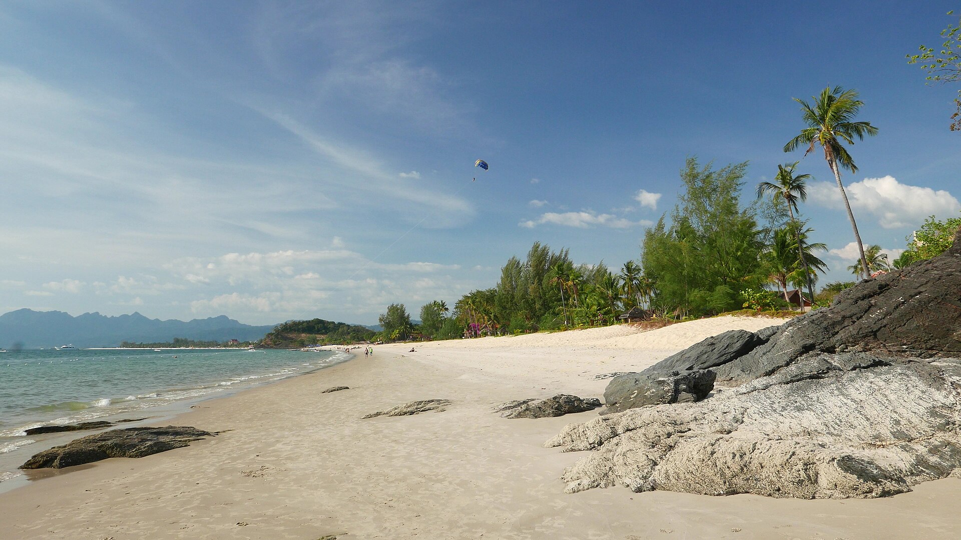 Tropical view across Cenang Beach on Langkawi Island, Malaysia